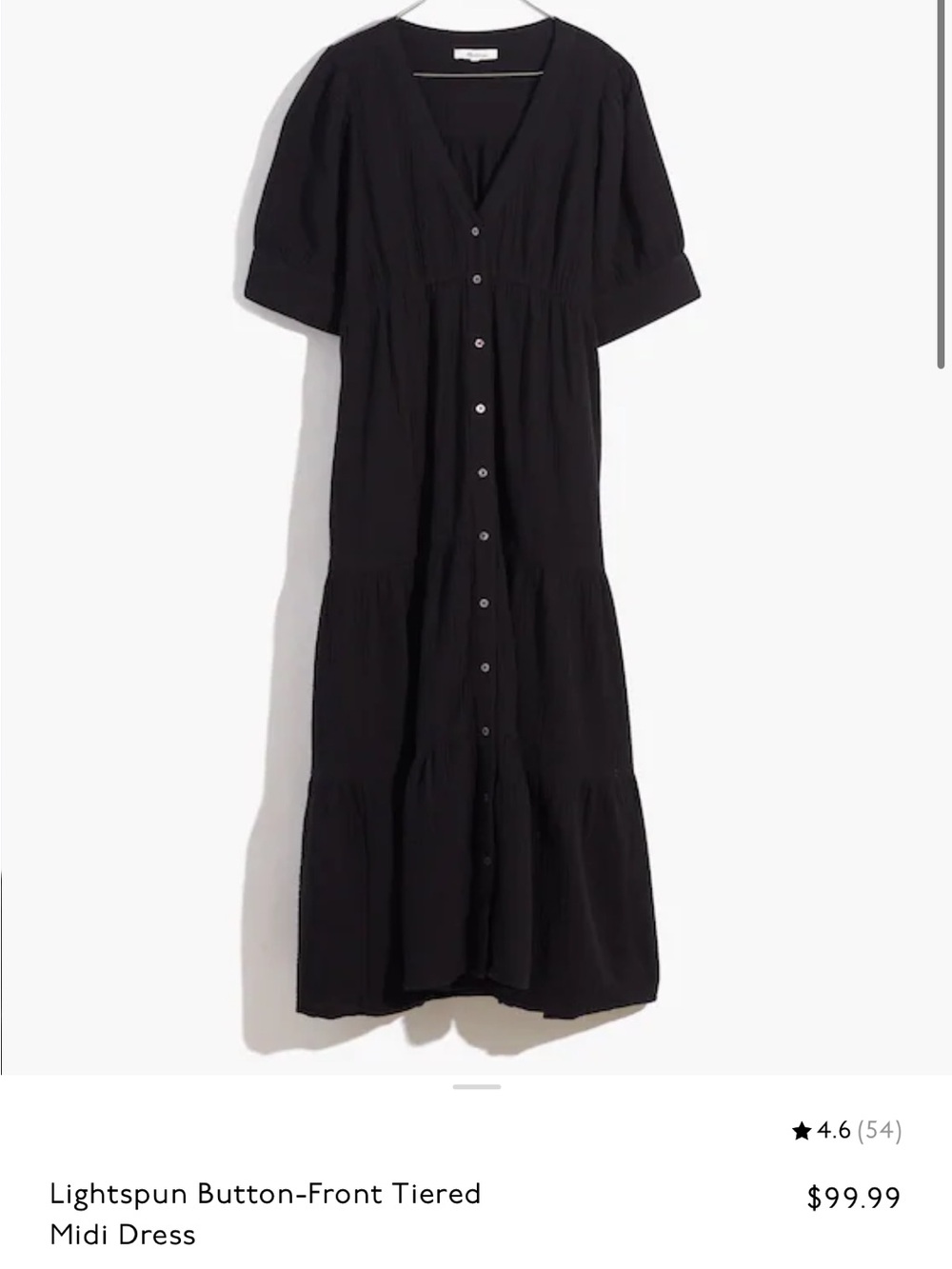 Madewell Black Gauze Tiered Midi Dress